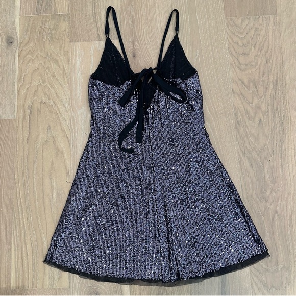 Free People Gold Rush Mini Dress Sequins Sparkle Night Black Dark Romantic Large - Picture 12 of 16